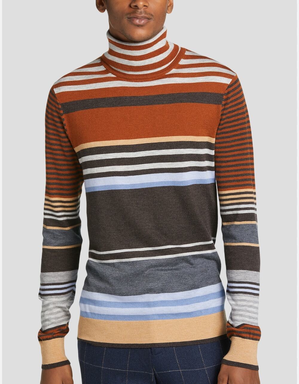 Paisley & Gray Retro Brown Blue Tan Stripe Turtleneck Wool Blend Sweater